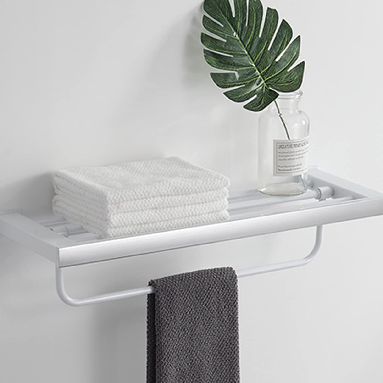 LMYSXAOZ Modern Wall Mounted Bath Towel Rack, SUS 304 Stainless Steel Storage Shelves, 60cm/23.6inch, White, for Bathroom Hardware and Kitchen