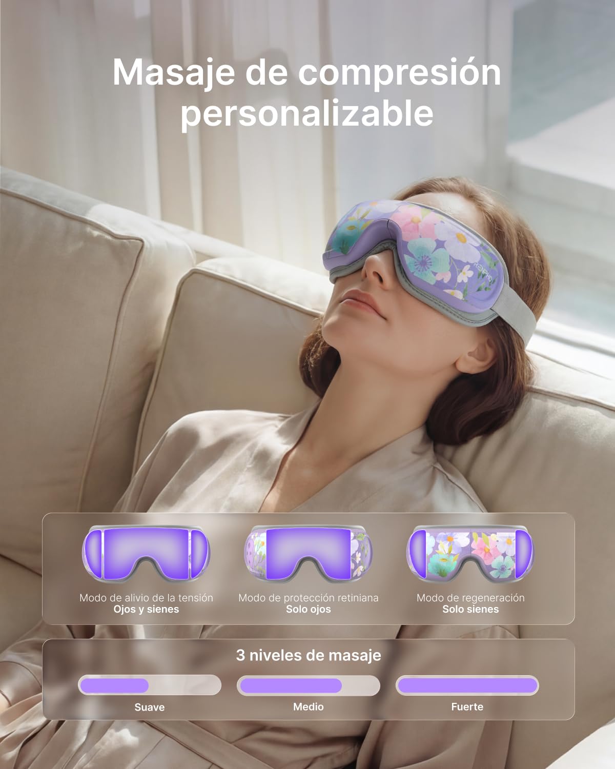 RENPHO Masajeador de Ojos con Calor y Frío y Control por Voz, Regalos Originales para Mujer Mamá, Antifaz Masajeador para Migraña, Ojos Secos y Alivio del Estrés - Eyeris 3