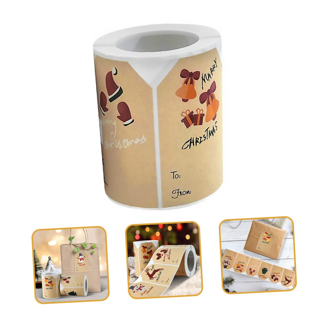 5 Rouleaux Autocollants de Noël etiquettes autocollantes étiquettes autocollantes porte-noms personnalisés autocollant d'emballage adhésif étiquettes de noël papier kraft