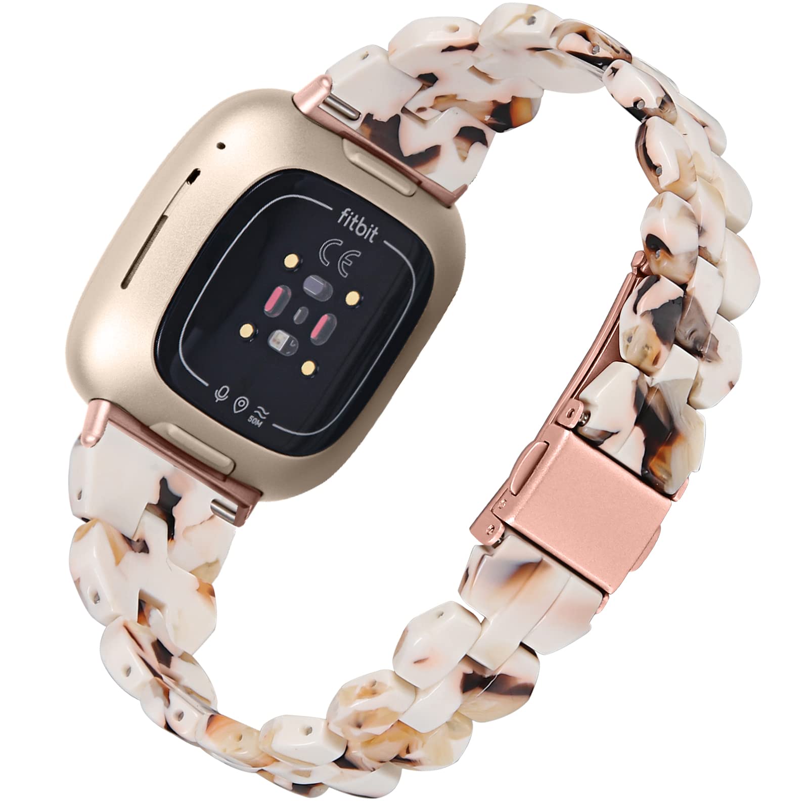 AISPORTS Compatible with Fitbit Versa 4/Sense 2 Strap Resin for Women, Slim Lightweight Resin Adjustable Sport Wristband Metal Buckle Bracelet Replacement Band for Fitbit Versa 4/Sense 2