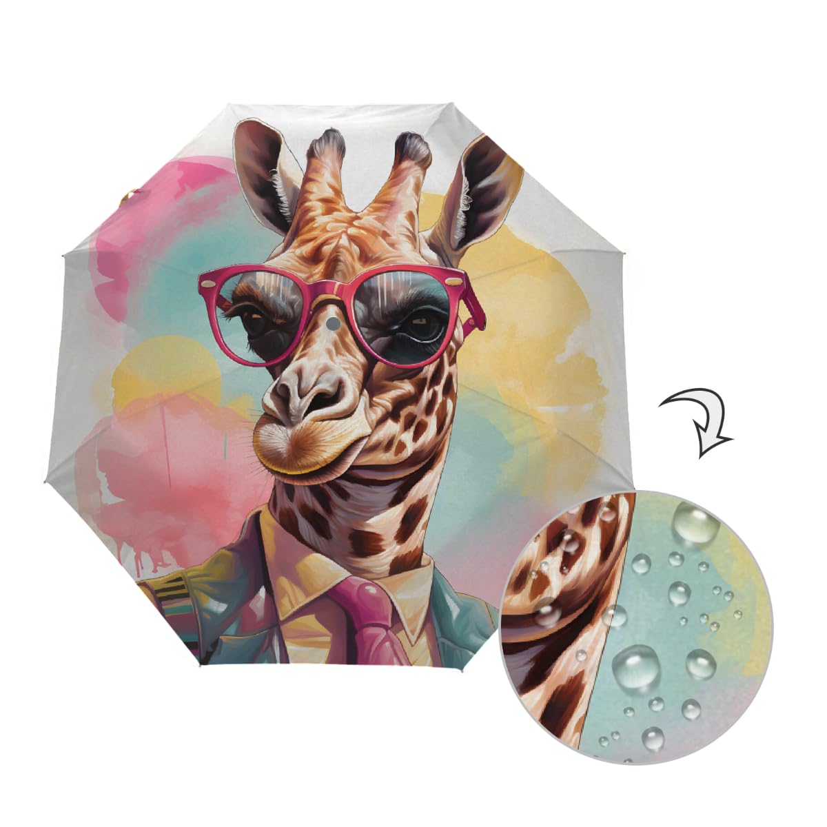 Cool Animal Giraffe Ombrello Pieghevole Ombrello da Viaggio Compatto Antivento Impermeabile con Protezione UV Rivestimento Nero Leggero 8 Costine Portatile per Pioggia Sole
