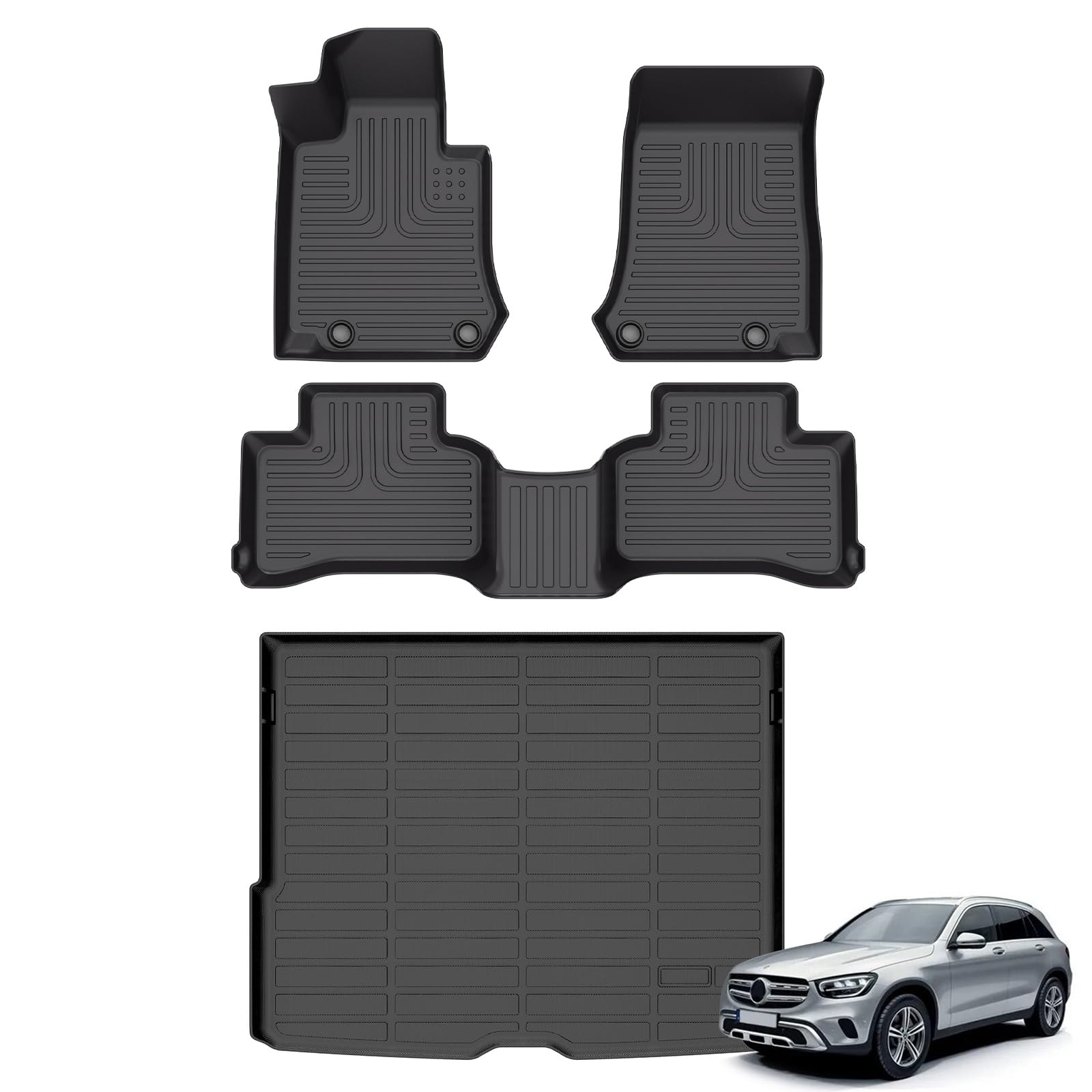 Floor Mats &amp; Cargo Liner for 2016-2022 Mercedes Benz GLC丨GLC 250丨GLC 300丨GLC 350e (Not for Coupe) All Weather Automotive TPE Liners Set Anti-Slip Waterproof Floor Liners Accessories - Black