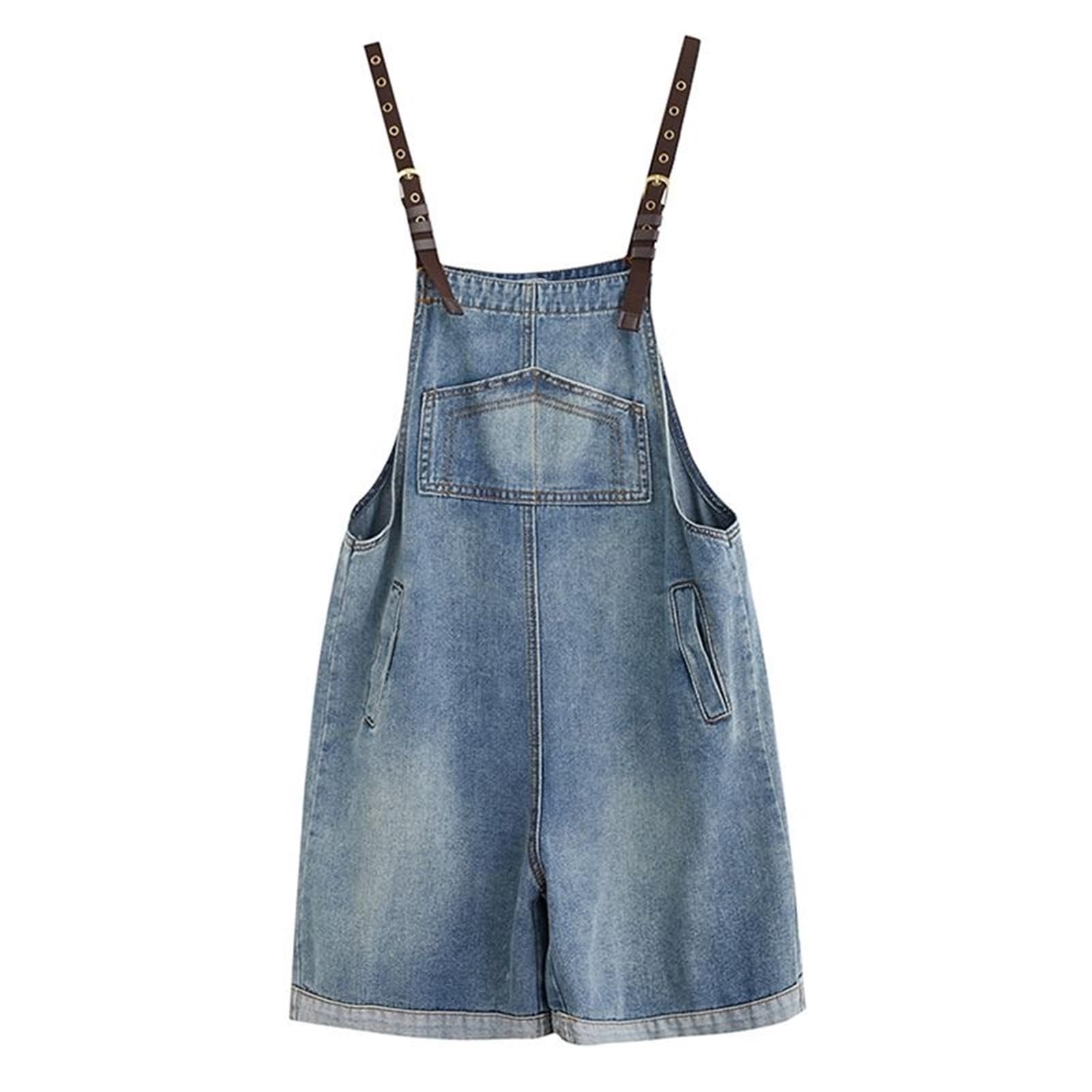 Salopette Courte en Jean pour Femme Salopette Style Boyfriend Jean Longueur Genou pour Femme Pantalon à Bretelles Réglable Short en Jean Pantalon Chaud Pantalon Cargo Court avec Poches