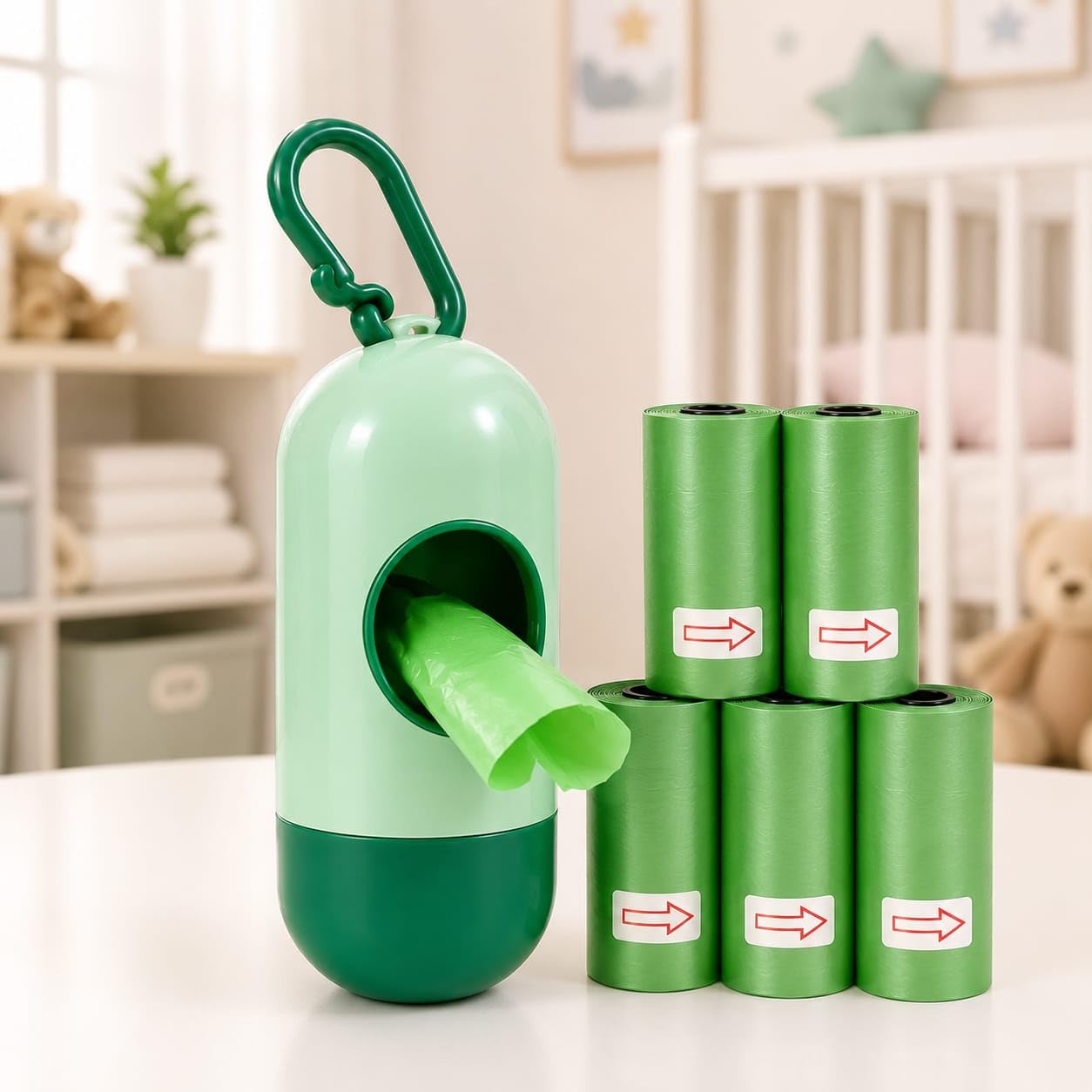 JOY BUZZ Baby Diaper Disposal Bag Dispenser with 5 Refill Rolls | Portable Diaper Bag Holder with Clip | Leak Resistant | Travel friendly | Blue (Green)-image-48
