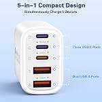 Bloc chargeur USB C, 2Pack 50W 5 ports blocs de charge rapide Type C PD adaptateur d'alimentation USBC + prise murale QC USB multiport cube pour iPhone 17 16 15 iPad Samsung S26 S25 et plus (blanc)