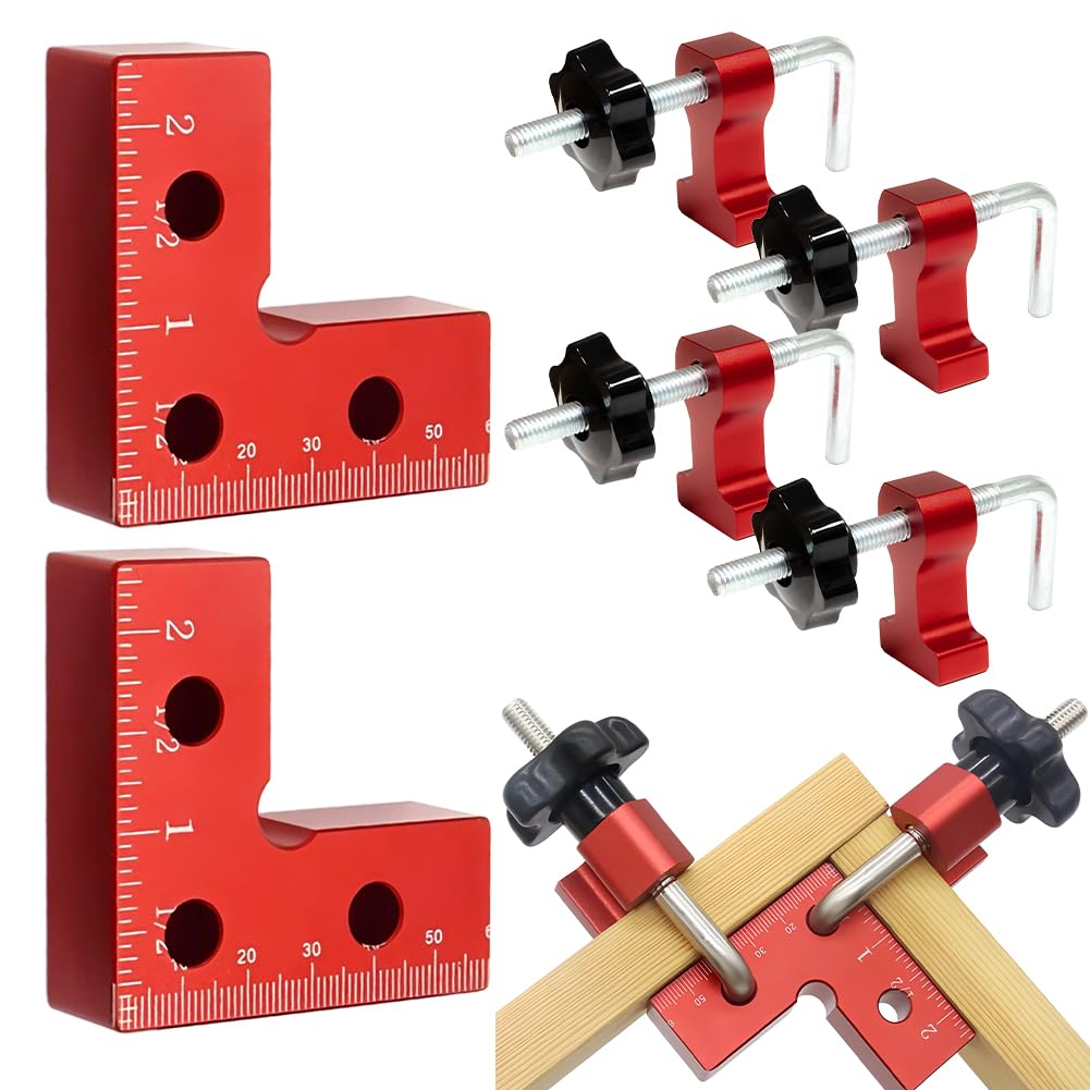 Ángulo de posicionamiento de 90 grados, 2 unidades, pinzas de ángulo recto de aleación de aluminio, tensor de ángulo recto, herramientas de carpintería para carpintería, bricolaje, manualidades, rojo