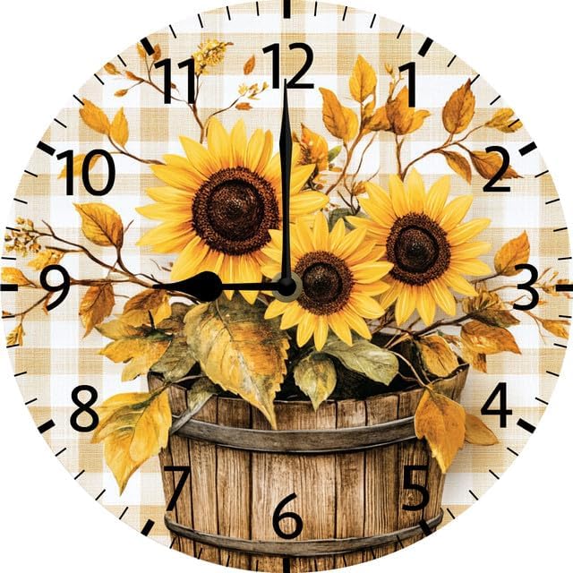 Miniatura 10 de Reloj de pared de girasol, reloj de pared de madera de granja, funciona con pilas, reloj de pared analógico de 10 pulgadas, reloj de pared Reloj de