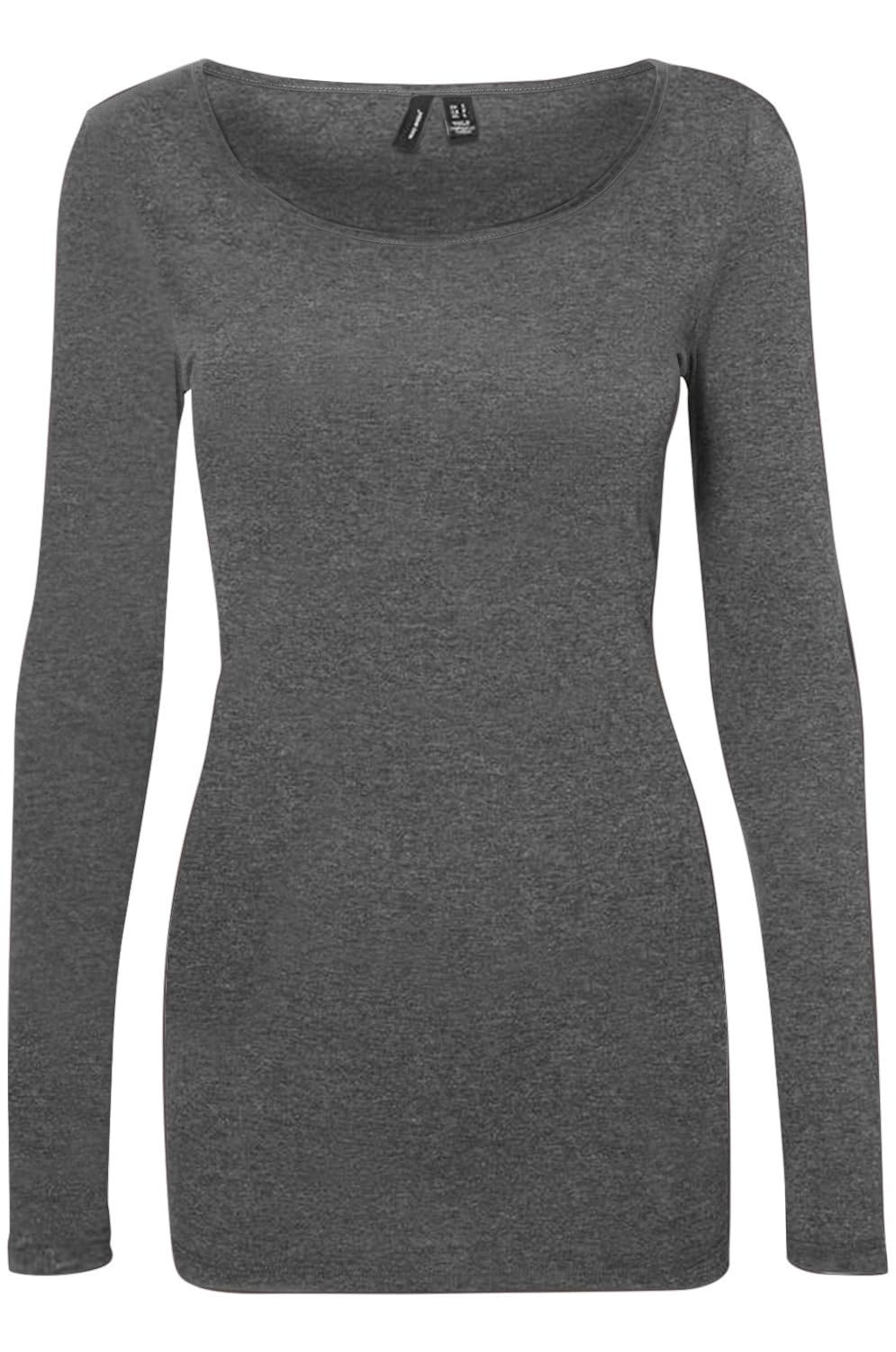 VERO MODA Damen VMMAXI My LS Soft Long U-Neck, Medium Grey Melange, M
