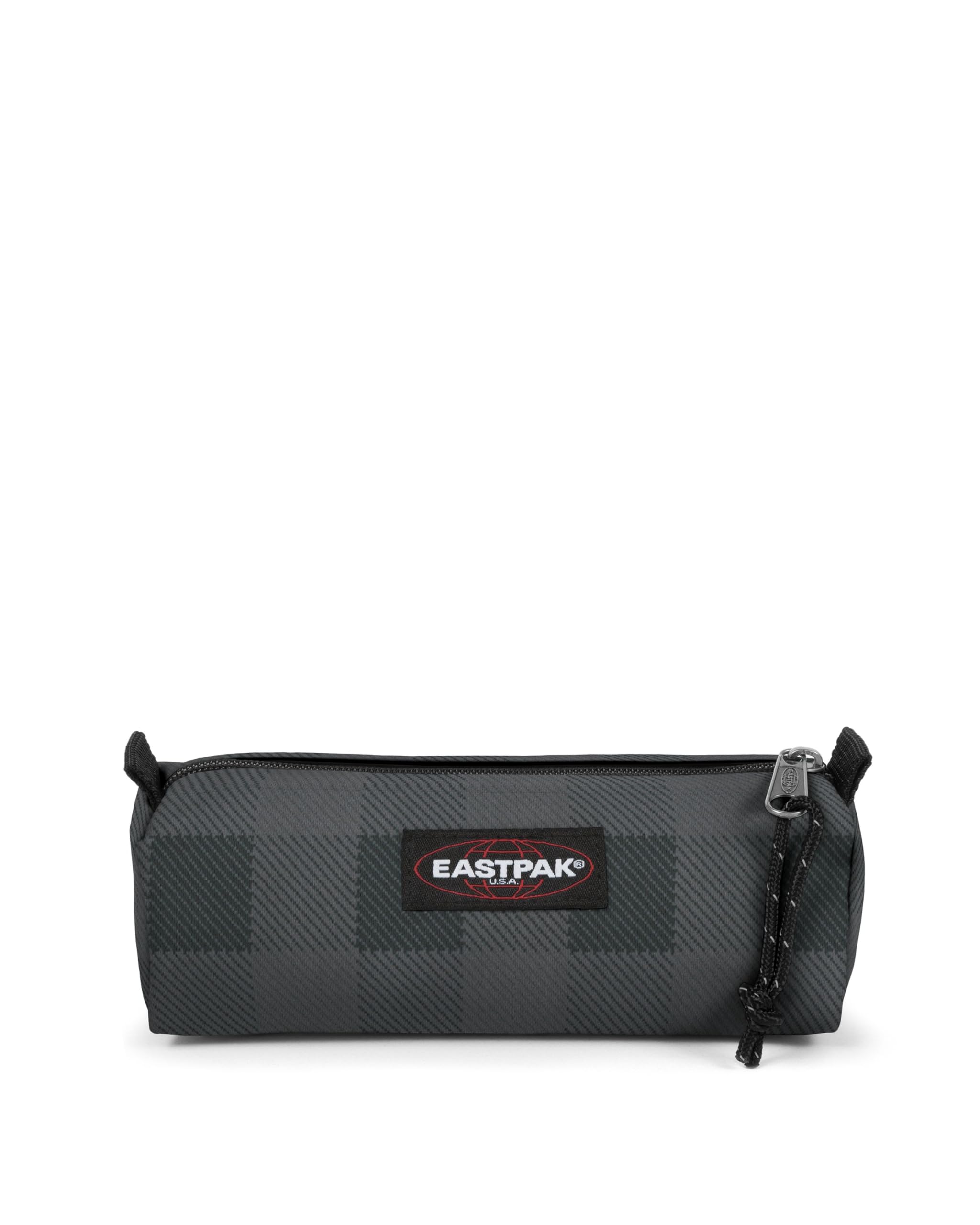 Eastpak Benchmark Single Pencil Case – Compact Zipped Stationery Pouch with Large Main Compartment, 6 x 20.5 x 7.5 cm - Checker Grey
