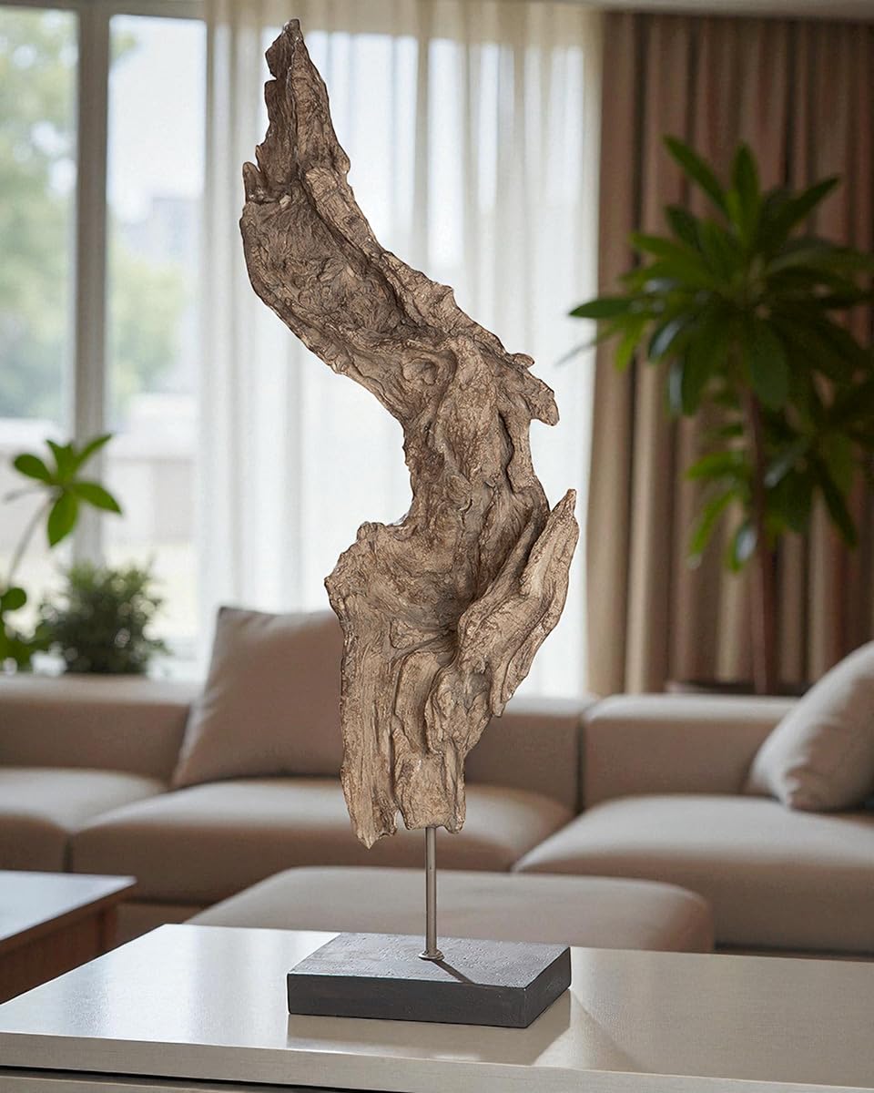 Gilde Scultura radice d'albero marrone naturale su base nera H 69 cm