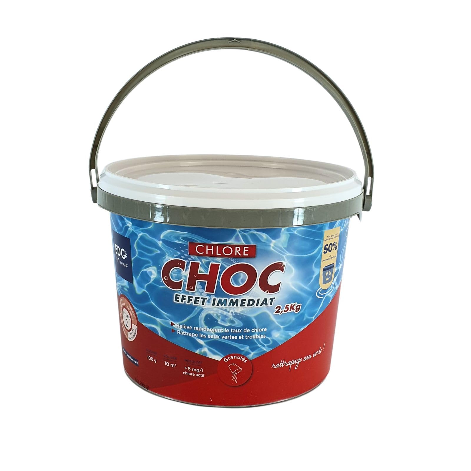 Chlore Choc Piscine - Granulés - Seau 2.5 kg - Chlore Rapide Effet Immédiat - Rattrapage Eau Verte Usage Intensif Temps Orageux