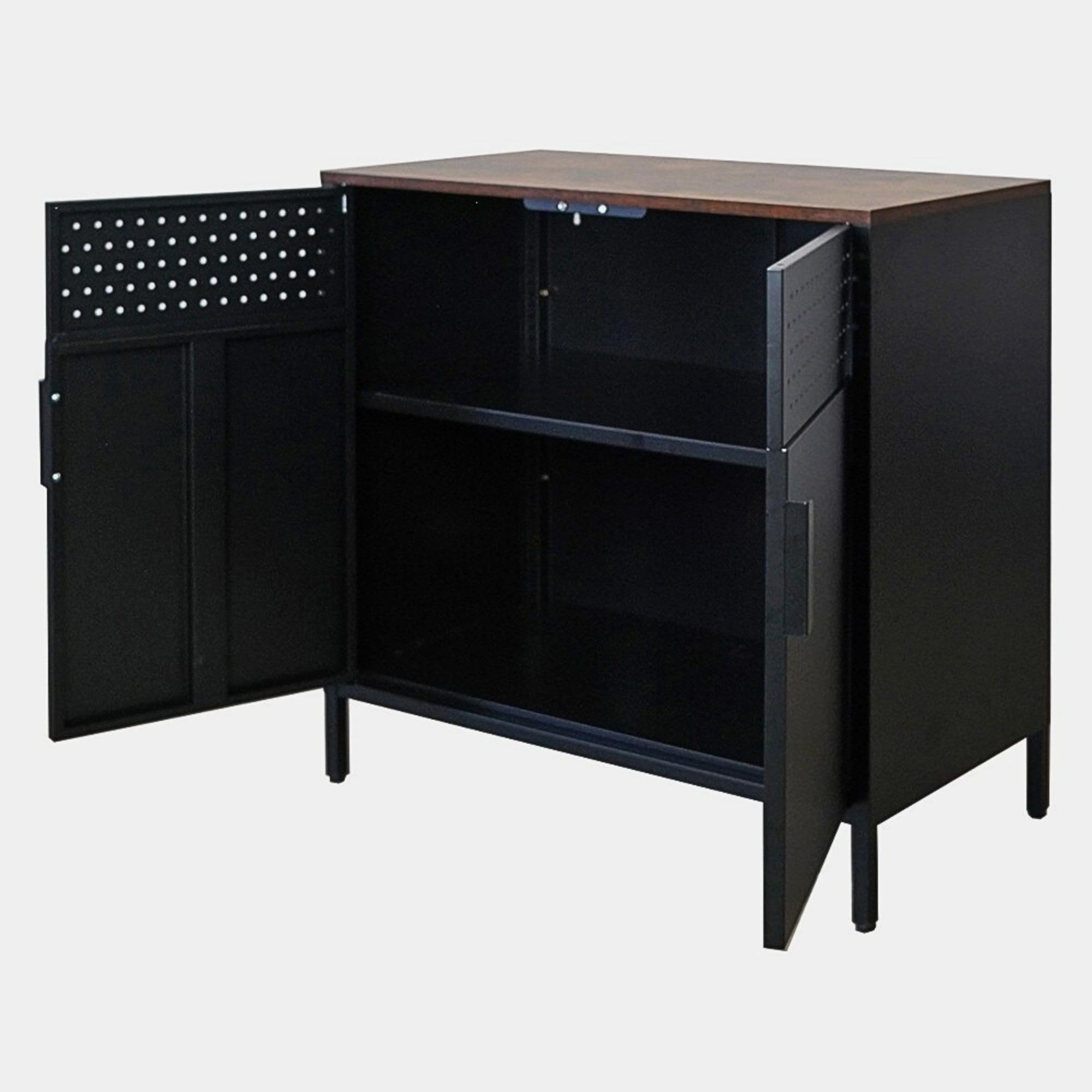 PROREGAL Aktenschrank Lion Metall mit Beinen Metallschrank Doppeltür mit Magnetverschluss 76x80x40cm Kommode 2 verstellbare Einlegeböden Stahl Vintagebraun/Schwarz Aufbewahrungsschrank Büroschrank