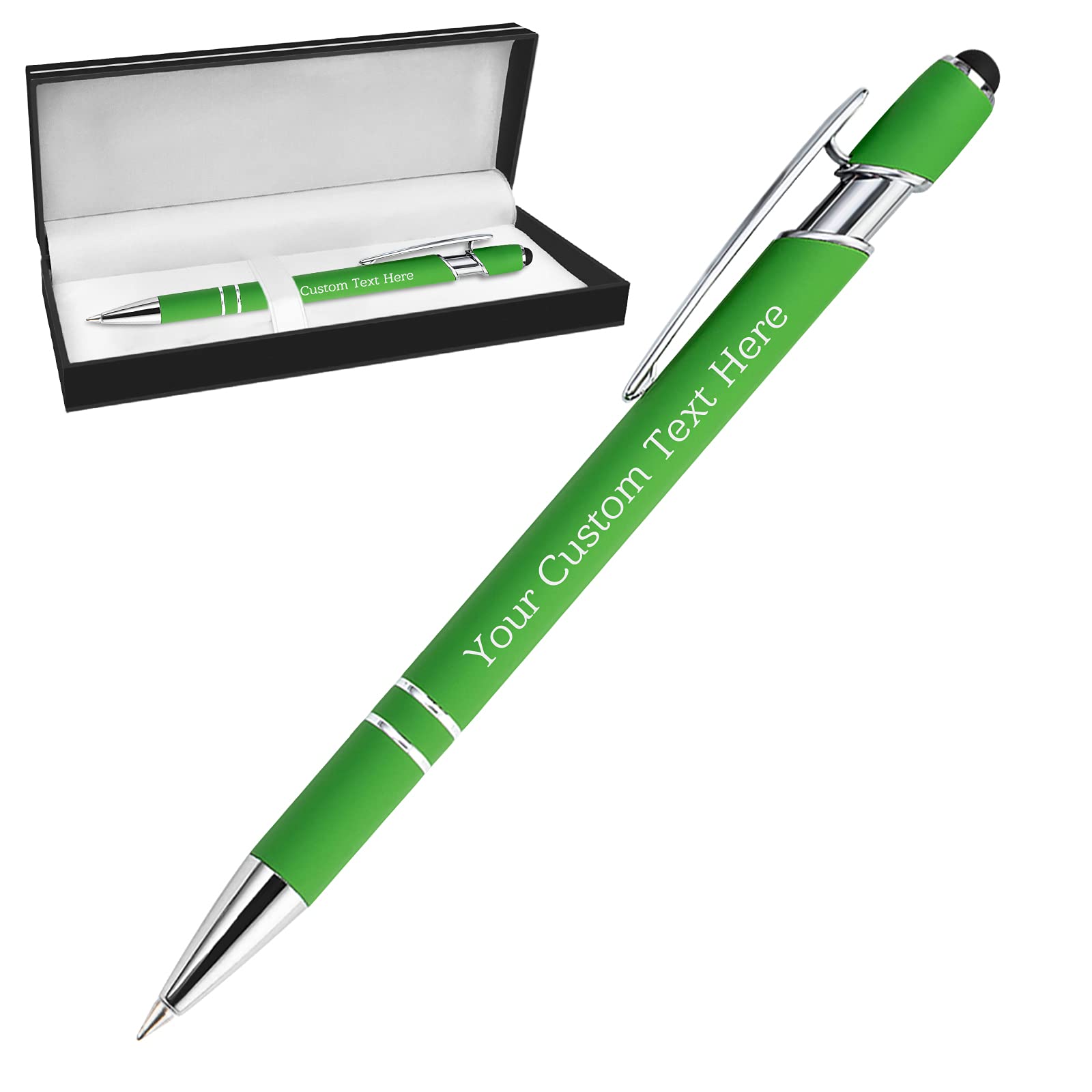 Personalised Custom Pens Bulk Free Engraving with Name Message Customised Ballpoint Pens with Stylus for Business Office Graduation Customised Gifts for Men Birthday Christmas (Light Green)