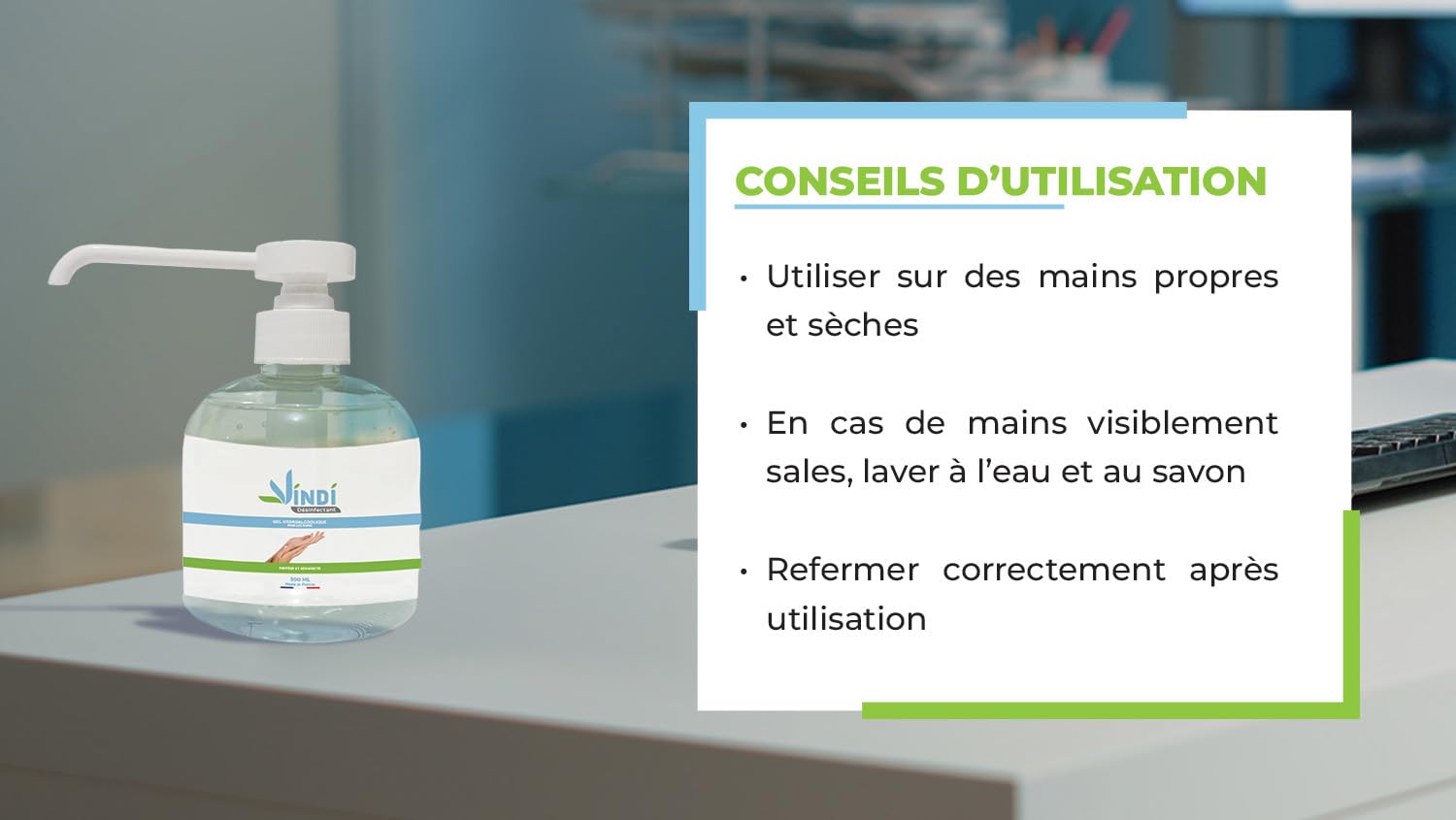 Vindi Désinfectant gel hydroalcoolique - Lot de 5 flacons pompe de 300ml - Fabrication Française - 76% d'alcool - Désinfection des mains - Virucide