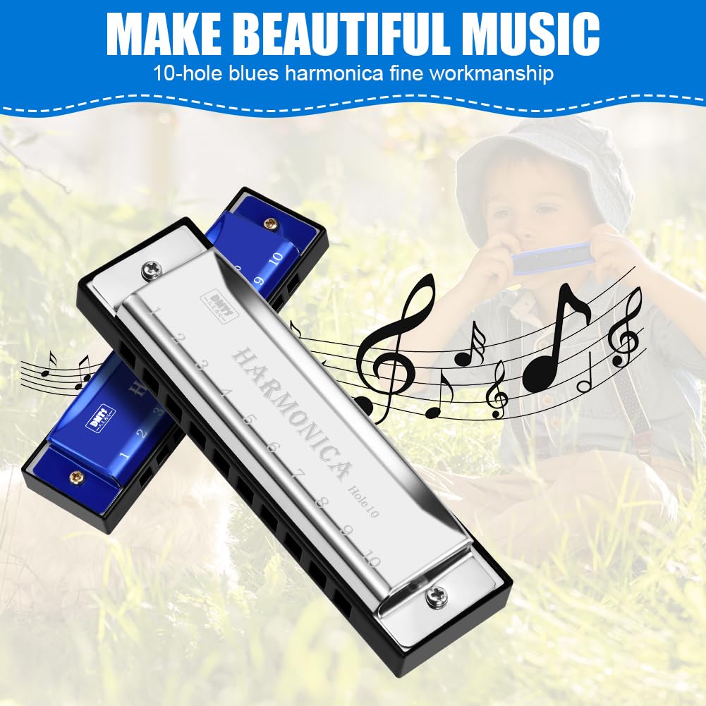 OFFCUP Harmonica Chromatique 10 Trous 40 Tons Clé de Do, avec Sac de Rangement pour Débutants, Enfants, Étudiants, Adultes - Meilleur Cadeau en Argent