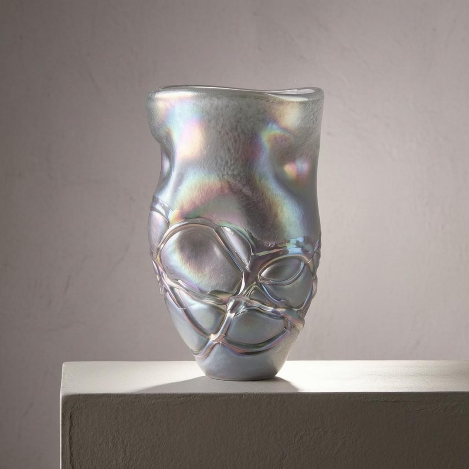 Jarrón Decorativo Jarrón Florero Vaso Centro de Mesa de Arte de Vidrio Soplado a Mano con Textura en Relieve y Brillo Que Aporta Profundidad Visual, Grande