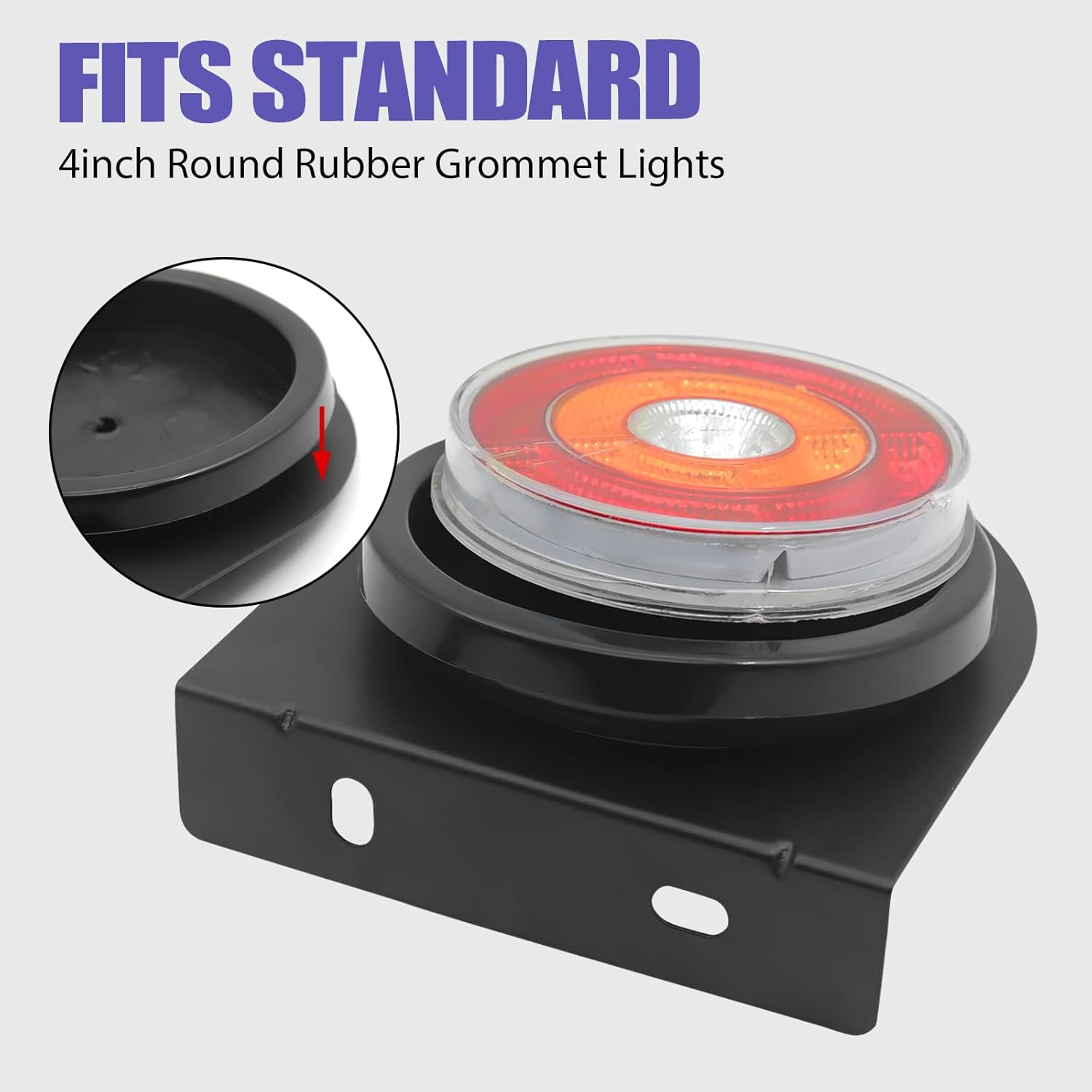 Ourbest 4 Inch Round LED Trailer light Iron Bracket, Led Truck Stop Brake Lamp Mount Clamp for RV Trailer Trucks 2Pcs (Single)