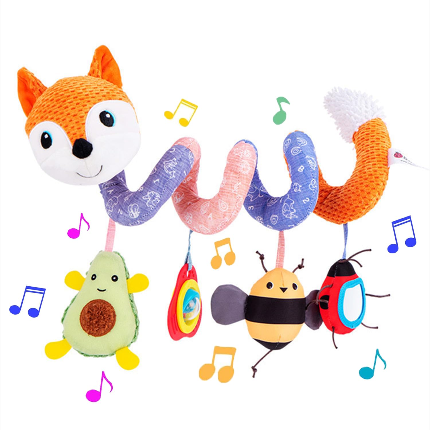 Baby Pram Toys Spiral Activity Hanging Toys Soft Cuddly Toy Pram Crib Spiral Plush Toy with Ringing Bell for Babies Toddlers Infant Boy Girl - Image 2