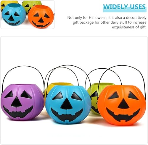 Miniatura 5 de Cubo de calabaza 2 piezas cubo de calabaza de plástico Halloween calabaza caramelo titular con asas para suministros de truco o trato, cubo de