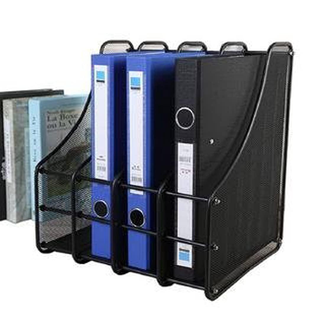 Homaxa 4 Leyar Mesh Metal Tabletop Desk Organiser File Rack Letter Tray A4 Papers Documents Holder Desk Organizer For Home And Office With Slidable Compartments, Sliding Shelf - Black