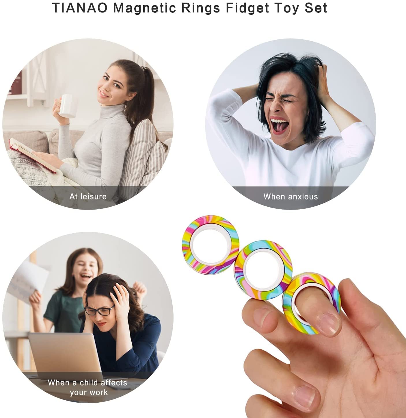 Magnetyczne pierścienie Fidget Toys, antystresowe, antystresowe, ADHD, magiczny pierścień na palec, zestaw zabawek, świetny prezent dla dorosłych, nastolatków i dzieci