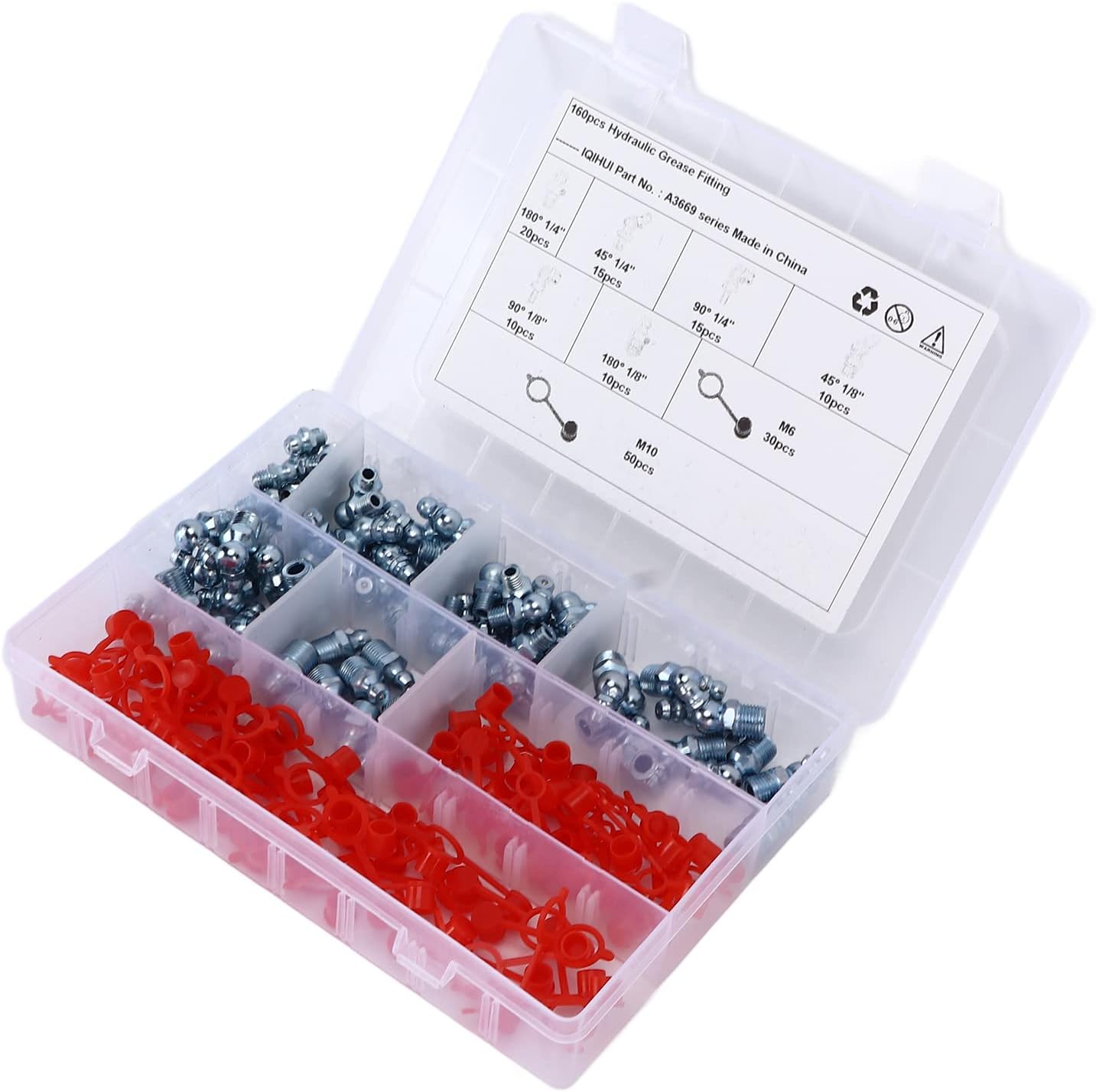Grease Zerk, 160PCS/Set 6 Sizes Hex British System Straight Elbow Type Lubrication Fittings Hydraulic for Motorcycles for Trucks for Cars