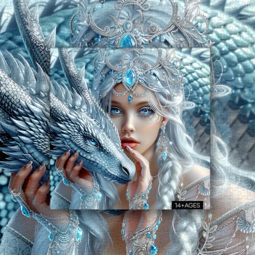 PICKFORU Puzzle de 1000 Piezas Snow Realm Guardian para Adultos, Rompecabezas de Fantasía con Mujer Dragón, Escena Mítica como Decoración para el Hogar miniatura 7
