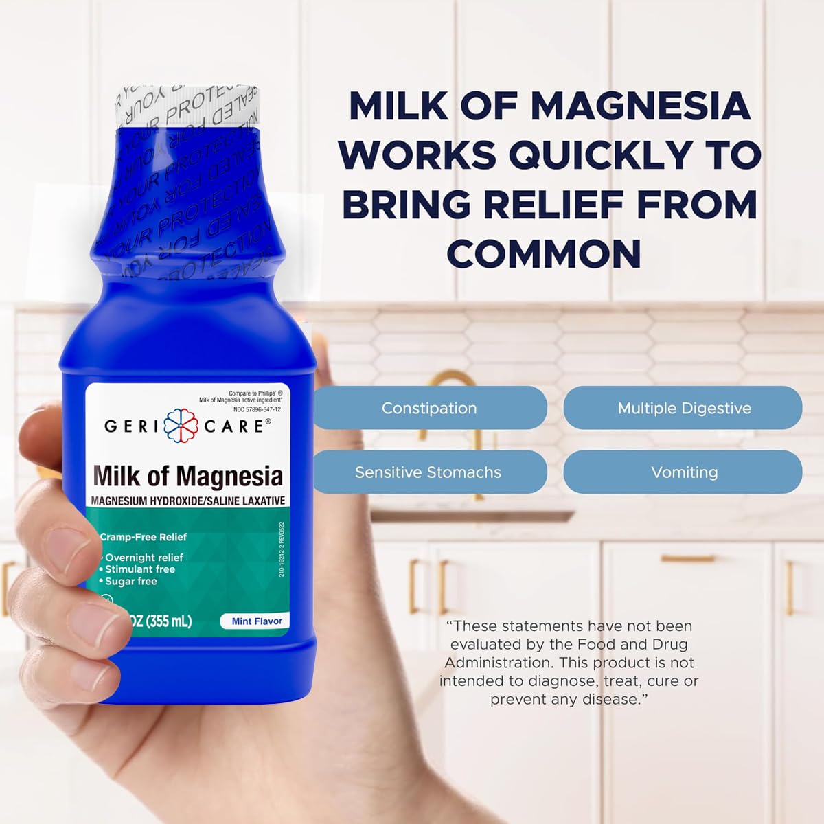 GeriCare Milk of Magnesia, Magnesium Hydroxide 1200mg | Mint Flavor | Constipation Relief | Cramp-Free, Saline Laxative | 12 Fl Oz (Pack of 2) — Amazon image 4