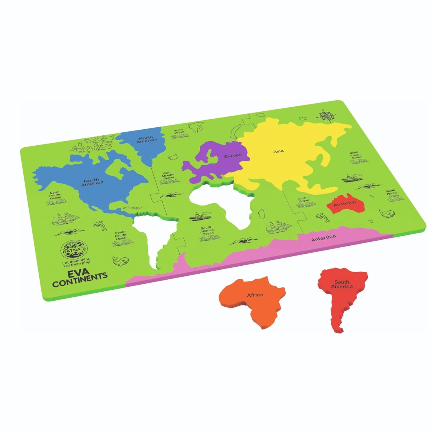 Ratna’s EVA Continents Jumbo Pieces Framed Puzzle Size 58.5 x 33.5 cm Along with Information Manual for Kids to Learn & Play