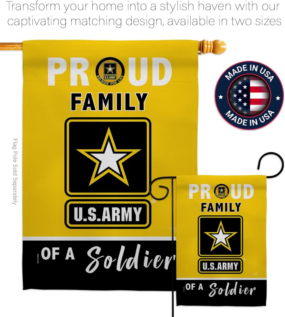 Breeze Decor Proud Family Soldier Garden Flag Armed Forces United State American Military Veteran Retire Official House Decoration Banner Small Yard Gift Double-Sided, Made in USA, Yellow/Black