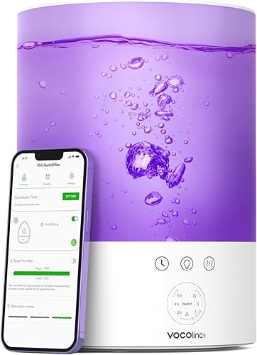 VOCOlinc Humidificadores de niebla fría de 2.5L para dormitorio, humidificador inteligente con objetivo automático, 16 millones de colores,