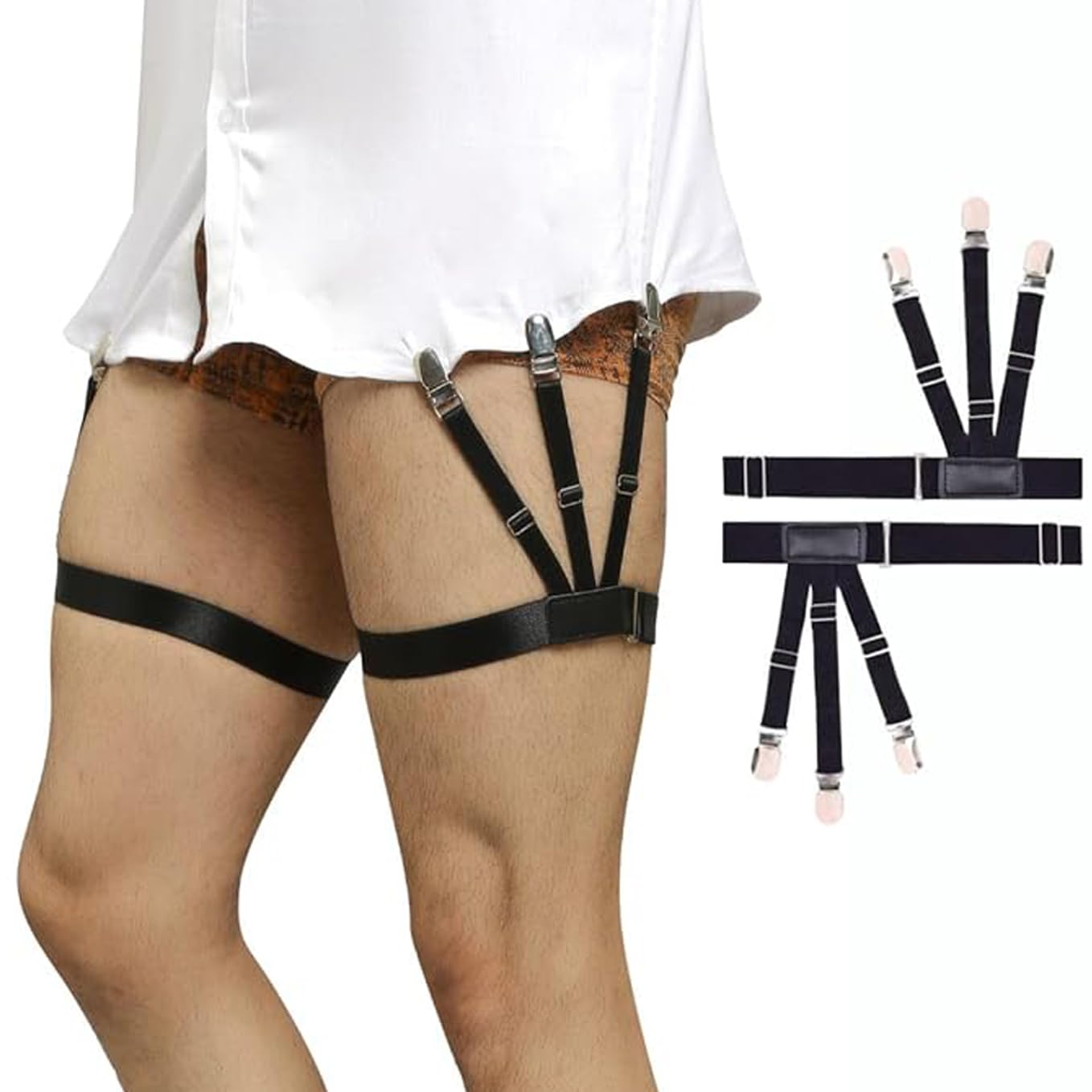 minnesota Shirt Tucker For Men, Adjustable Elastic Shirt Stays Garters with Locking Non-Slip Clips holder Securing Shirt Position (Black, Free Size, 1Pair)-picture-23