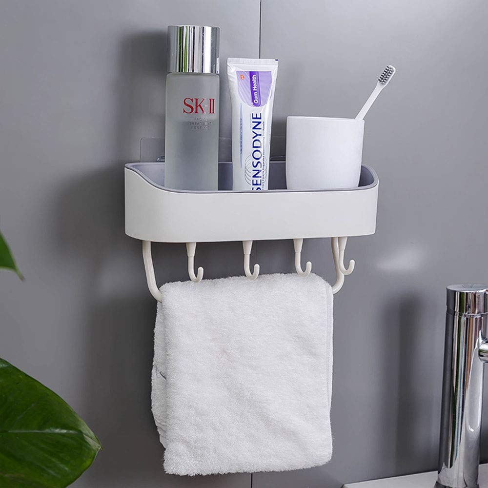 Self-Adhesive Wall Mounted Shower Organiser, Bathroom Shelf Stick on Wall Mounted Shower Caddy Shampoo Toiletries Shelf for Bathroom (Beige)