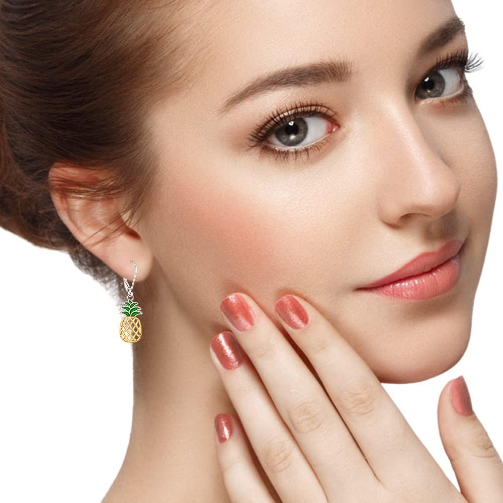 Pineapple Earrings Sterling Silver Dangle Cute Pineapple Womens Earrings Leverback Jewelry Birthday Christmas Gifts - Image 3