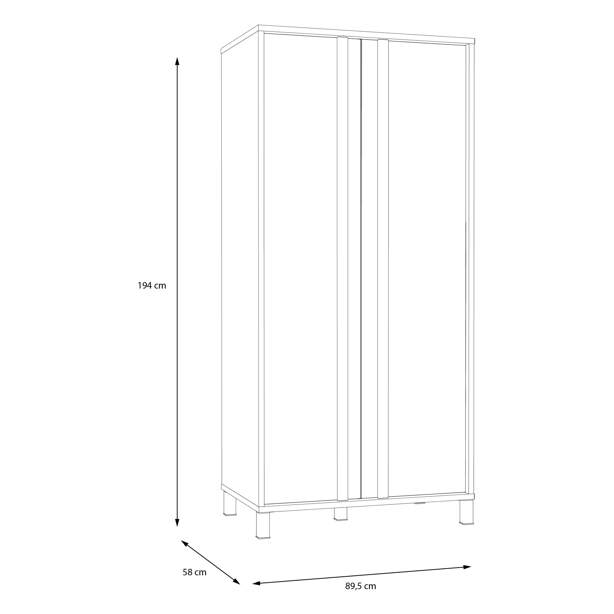 Forte HAYATO Kleiderschrank 90, Moderner Schrank mit Zwei Türen und Einlegeboden, Holzwerkstoff, Schwarz mit Alpenfichte Dekor, 89,5 cm breit, 194 cm hoch, 58 cm tief