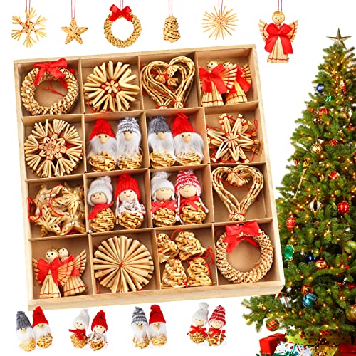 Hymarvo 52pcs Adornos Arbol Navidad, Decoracion Arbol Navidad Paja Personalizado, Adornos...