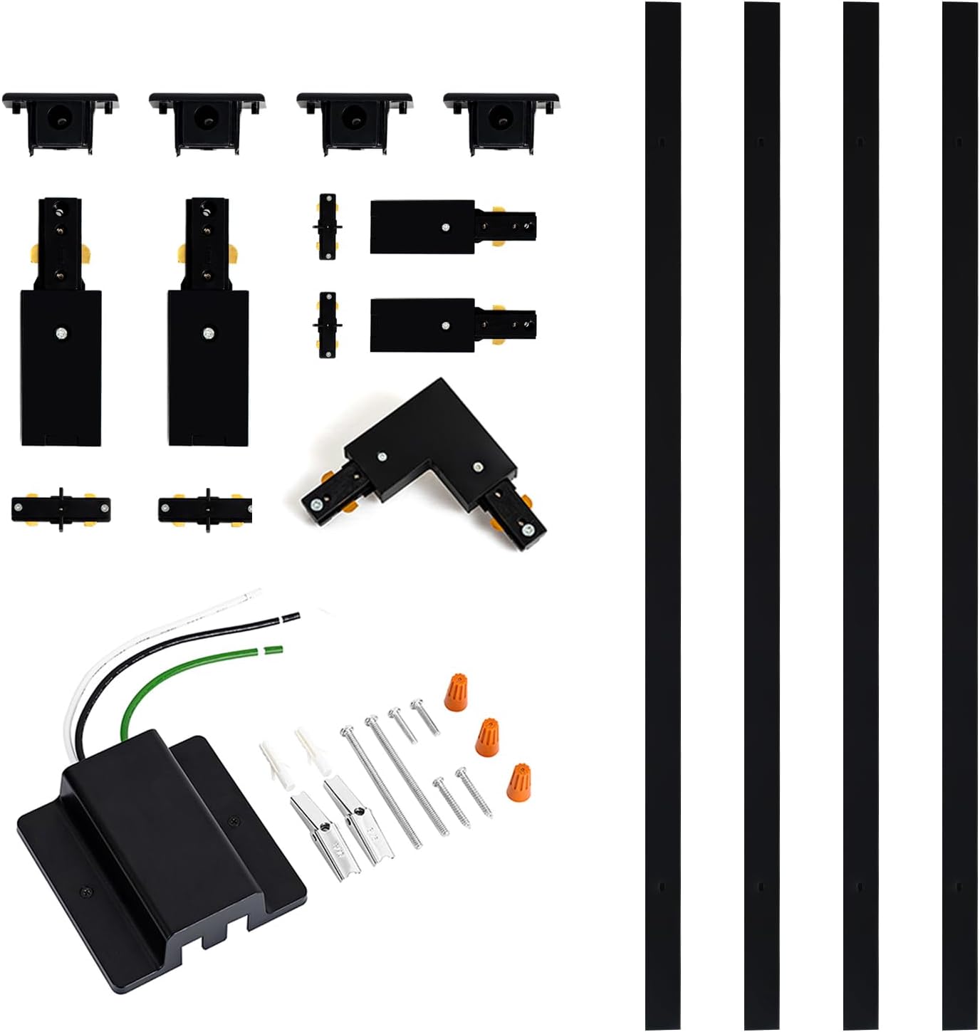 VANoopee 13FT H Track Lighting Rails Black, H Type Track Lighting Kit with Floating Canopy Connector, End Caps, Live End Feeds, I T & L Connectors, Compatible with Single Circuit H Style Track System