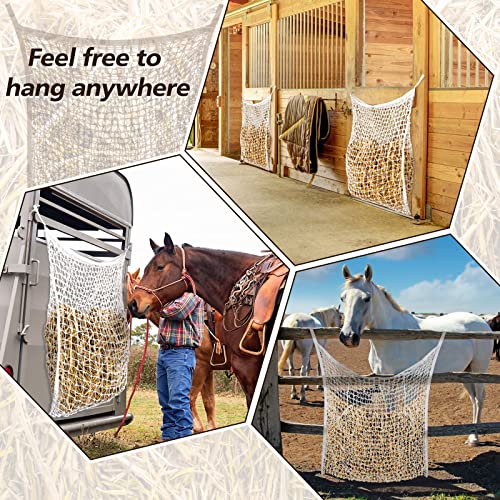 Riakrum 4 Pcs Hay Net White Slow Feed Hay Net Bag Hay Bags For Horses 35 X 31 Inch Horse Feed Bag Horse Feeding Supplies For Horse Feeder Full Day Feeding Horses Goat Stall Trailer #TOP6