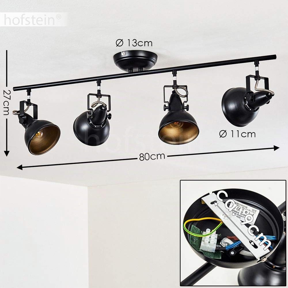 Lampada a soffitto Tina, lampada a soffitto in metallo in nero/oro, 4 luci, con faretti regolabili, 4 x attacco E14, spot dal design retro/vintage, senza lampadina/e