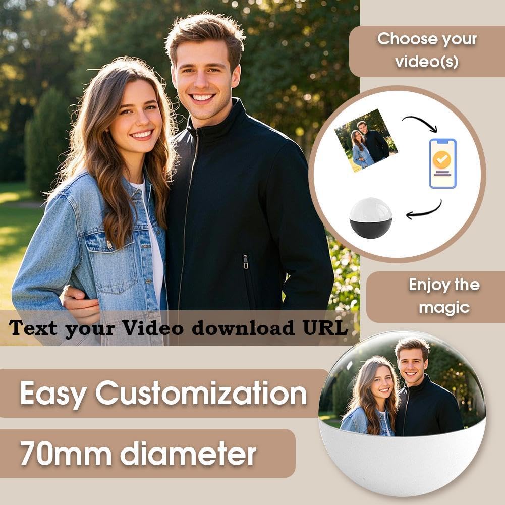Lecteur vidéo Crystal Ball, album photo numérique à ultrasons 3D, boules de lampe vidéo à ultrasons avec contrôle par application, vidéos et photos téléchargeables, anniversaire, cadeau d'anniversaire