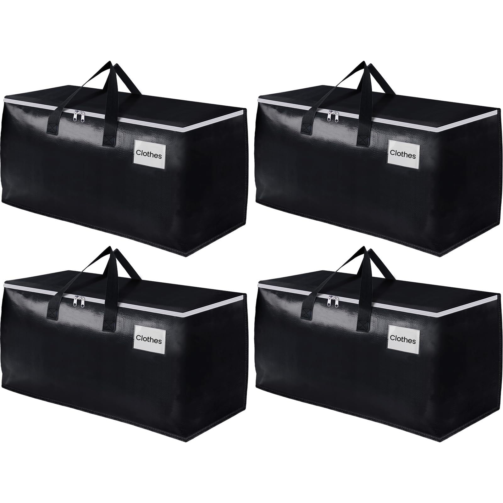 FOREENIUFOREENIU 4 Pack Heavy Duty Moving Boxes,Extra Large Packing Bags for Movin with Zipper, Reinforced Handles and Tag Pocket,Storage Bags for Space Saving, Fold Flat, Moving and Storing 93L (Black)