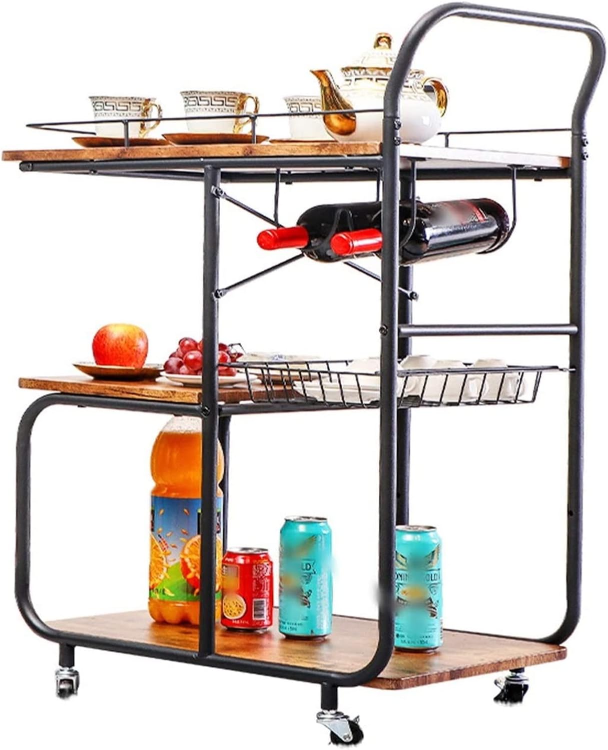 Bar Cart, Home Bar Hotel Serving Cart Wine Cart - Outdoor Drinks Trolley Bar Serving Cart Rustic Mobile Kitchen Serving Cart,Industrial Vintage Style Wood Metal Serving Trolley
