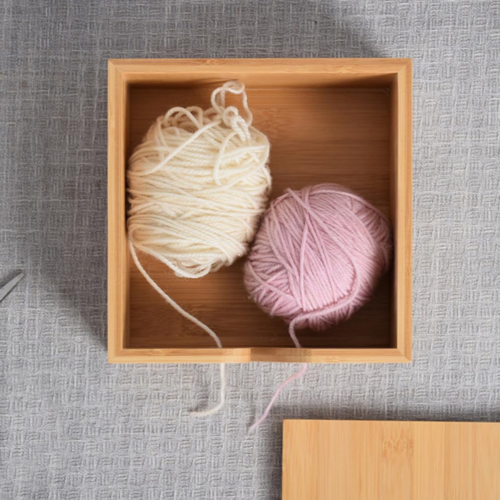 Ciotola per Filati Legno con Coperchio Contenitore per Stoccaggio Yarn Scatola Fatta Mano per Accessori Uncinetto Design Elegante e Naturale per Organizzare e Proteggere Filati