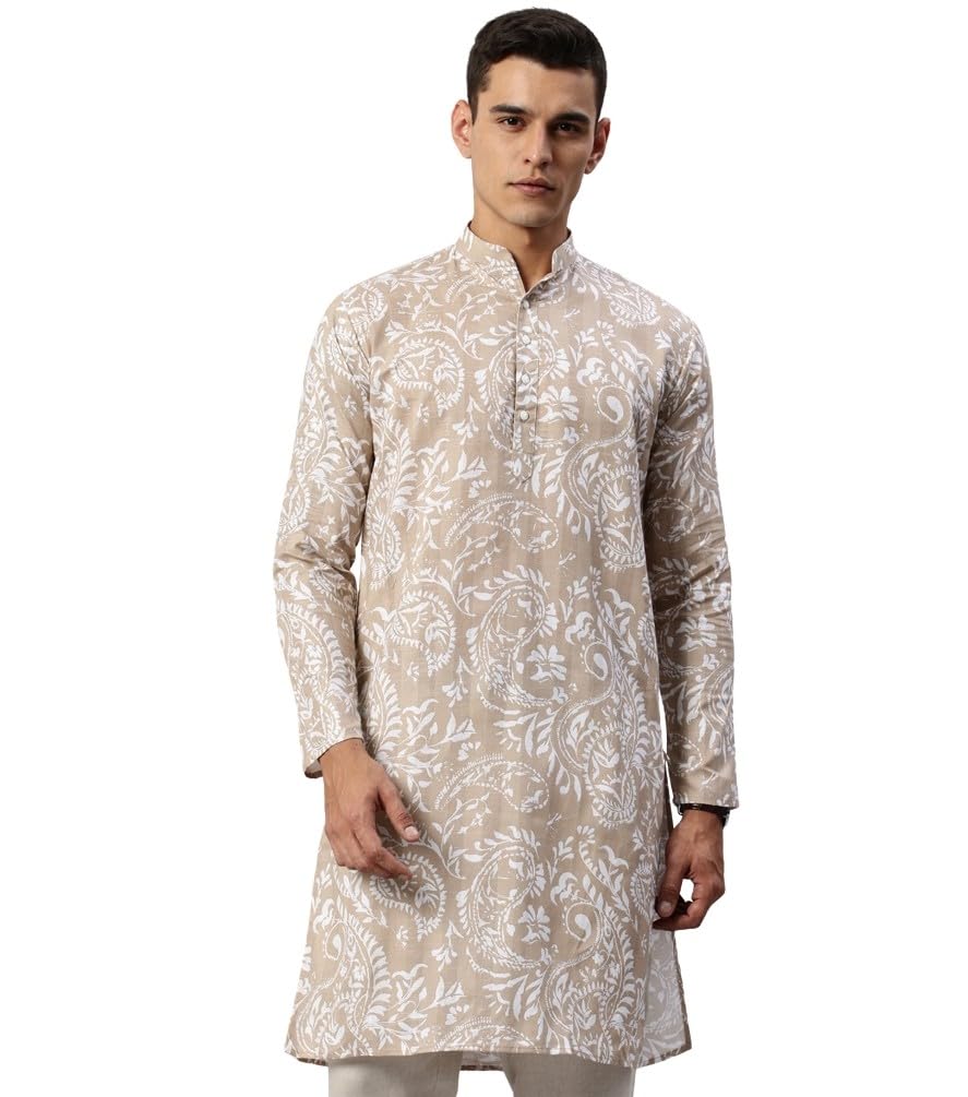 majestic man Men's Cotton Regular Fit Ethnic Motifs Printed Long Kurta-picture-33