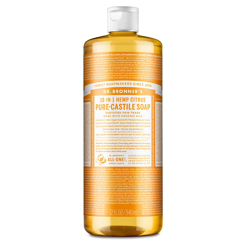 Dr Bronners - Pure-Castile Liquid Soap Citrus 32 ounce - Made with Organic Oils 18-in-1 Uses Face Body