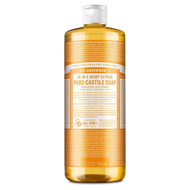 Dr Bronners - Pure-Castile Liquid Soap Citrus 32 ounce - Made with Organic Oils 18-in-1 Uses Face Body