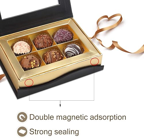 Miniatura 3 de Cajas de chocolate, caja de chocolate negro, mini cajas vacías con absorción magnética y divisores, cajas de embalaje para chocolates caseros,