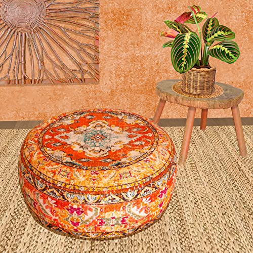 Mandala Life Art Bohemian Floor Cushion Cover - 24X8 Inches - Round Moroccan Pouf Ottoman Case - Cotton - Boho Decor Accent Furniture #TOP2