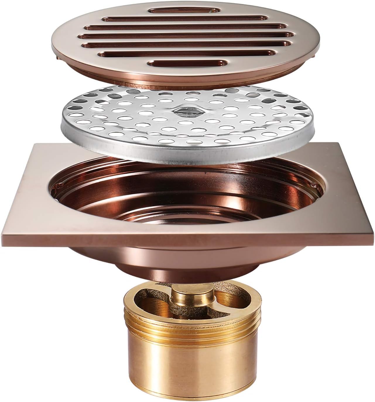 floor drain， Large Brass Deodorizer Floor Drain with Removable Cover Grid Grate - Black Finish for Bathroom and Kitchen