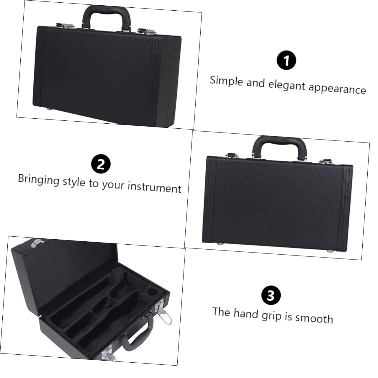 FRCOLOR Estuche Rígido de Cuero para Clarinete Acolchado y Portátil Resistente al Polvo Base Reforzada Funda de Repuesto para Transporte de Clarinete Suministros Estuche Negro